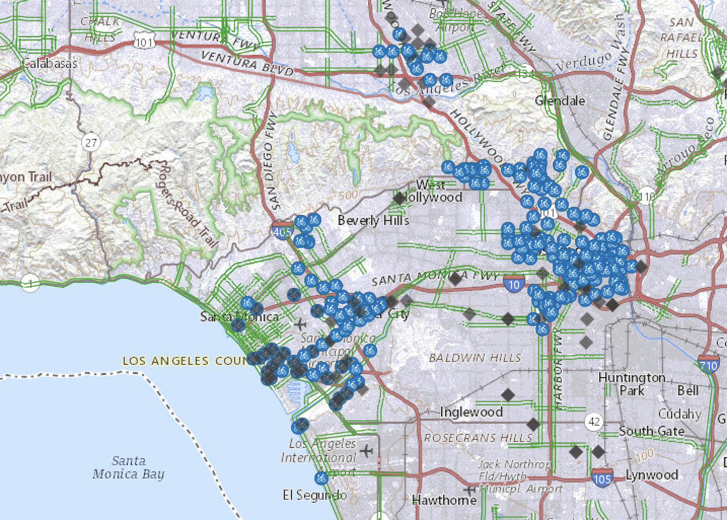 Los Angeles Bike Station and Path Map Image Preview